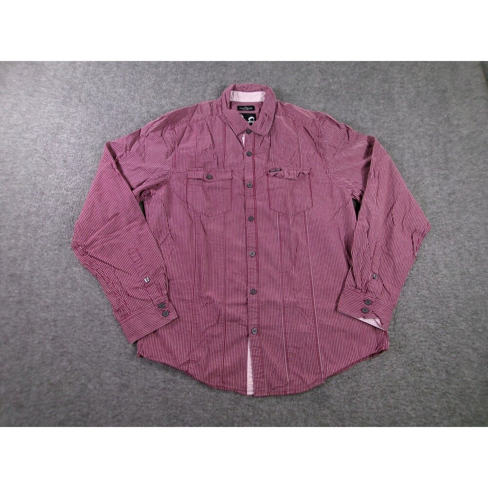 Marc Ecko Cut And Sew Shirt Men Medium Red Striped Button Classic Casual Preppy